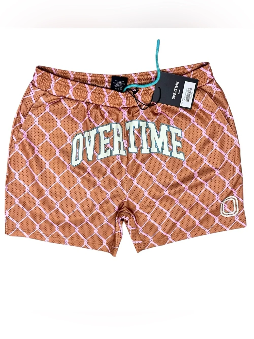 Overtime Basketball Shorts SZ L Brown Pink Diamond Elastic Drawstring Lined NEW